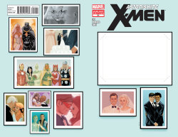 vileplumage:  threshermaw:  [Image: Astonishing X-Men #51 variant cover by Phil Noto. It features photo-like drawings of Marvel weddings — Northstar/Kyle Jinadu, Sue Storm/Reed Richards, Xavier/Lilandra, Storm/T’Challa, Hank Pym/Janet Van Dyne, Scarlet