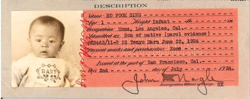 riversidearchives:  This is a Certificate of Identification for Ho Fook Sing, issued at the port in 
