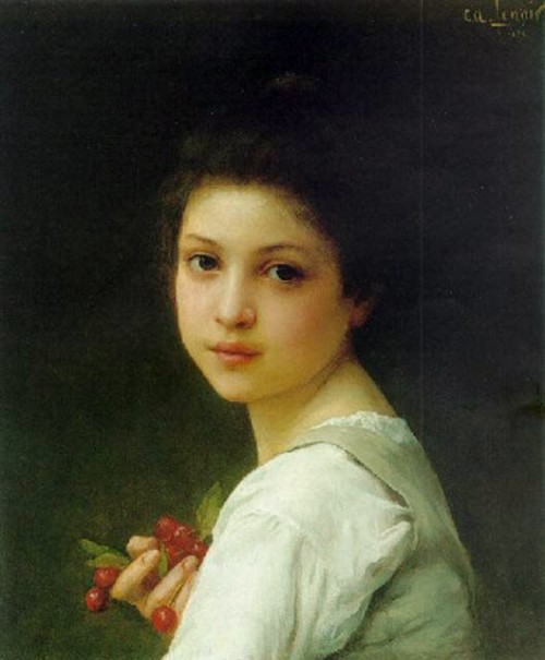 Portrait of a Young Girl with Cherries, Charles Amable Lenoir
