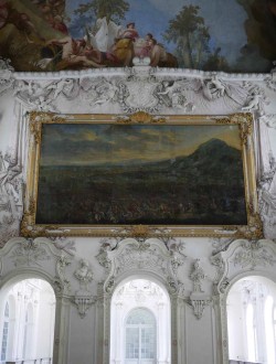 a-l-ancien-regime:  Large Hall at  the Neues Schloss Schleißheim, Munich The Schleissheim Palace ( Schloss Schleißheim) actually comprises three palaces in a grand baroque park near Munich, Bavaria.   Paintings by Franz Joachim Beich, stuccowork