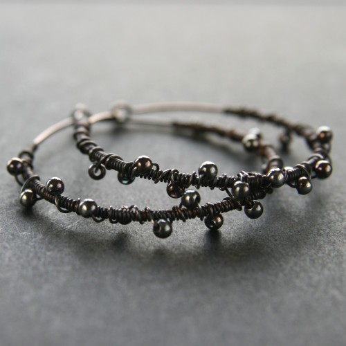 sterling silver oxidized beaded hoops