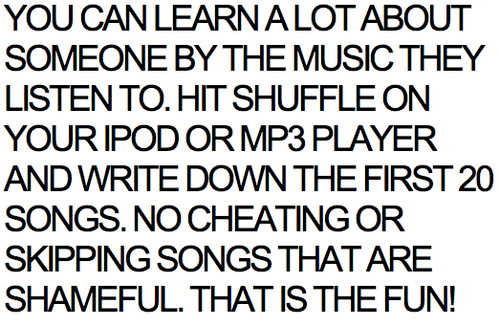 1. Miguel - Girl With the Tattoo2. Washed Out - Feel It All Around3. The Cure - Accuracy4.