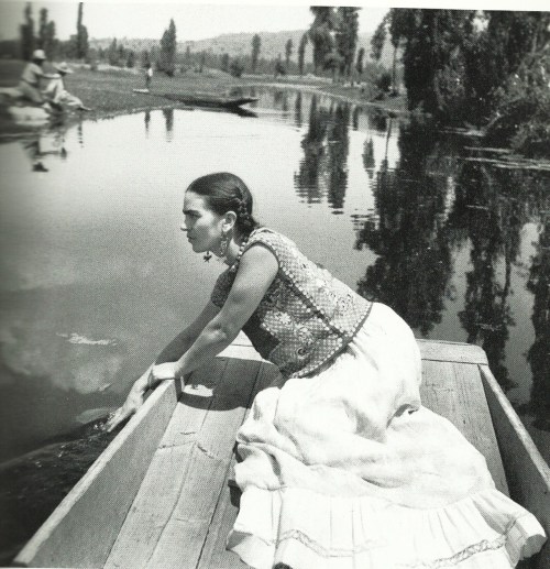 Frida Kahlo on a boat in Xochimilco,Mexico City (1936)