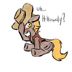 http://asklightningdischarge.tumblr.com/ submitted: Well… I haven’t seen anybody do this yet, but here is something I just finished drawing for you,It’s Umby dressed up as Braeburn.Hope ya like it :3  ________________________ ooOOOH MY GOSH THIS