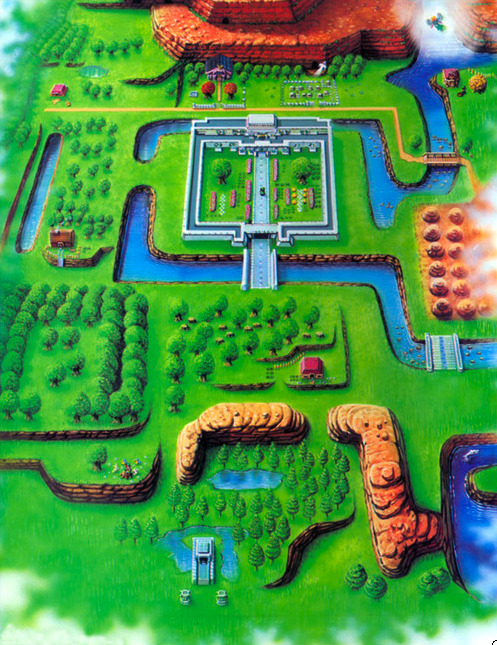gameandgraphics:  Hyrule map from Zelda: A Link to the Past. Art vs. in-game graphics. 