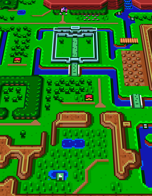 gameandgraphics:  Hyrule map from Zelda: A Link to the Past. Art vs. in-game graphics. 