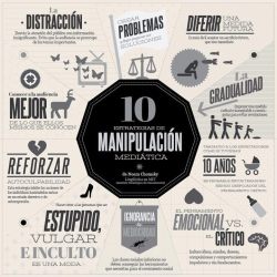 ctmnews:   Un resumen infográfico de Las 10 estrategias de manipulación mediática de Noam Chomsky.  Grande Chomsky !  yo estudio psicología y en un ramo de comunicación se me ocurrió hacer un trabajo super serio de los medios de comunicación como