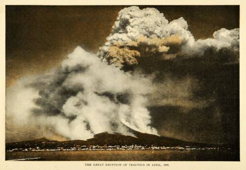 The great eruption of Mt. Vesuvius in April of 1872.
Mt. Vesuvius is known for its eruption of AD 79, which buried the cities of Pompeii and Herculaneum.