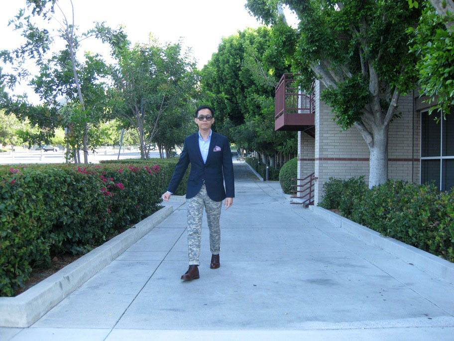 wisith:  Jacket: Thick as Thieves.  Chinos:  Epaulet.  Shirt:  MTM.  Sunglasses: 