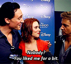 klainerainbows:Tom Hiddleston trying to convince his castmates to like Loki (x)