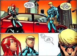 tardiscrash:  endquestionmark:  theumbrellaseller:  New Deadpool #29 — In which Steve Rogers takes one for the team and sits in Deadpool’s lap.  omfg i think it’s more like “in which steve rogers keeps natasha from killing everyone in the car