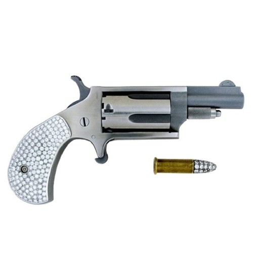 peashooter85:Pricey Shooter- NAA .22magnum mini-revolver.  Grip is made of 18kt white gold and studd