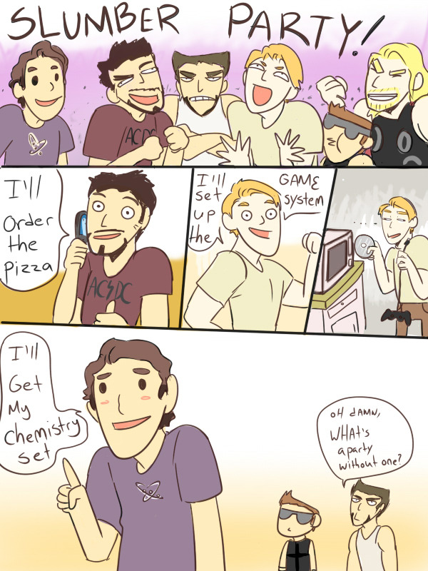 onac911:  Wolverine is invited to da Avengerz Slumber party  I don&rsquo;t