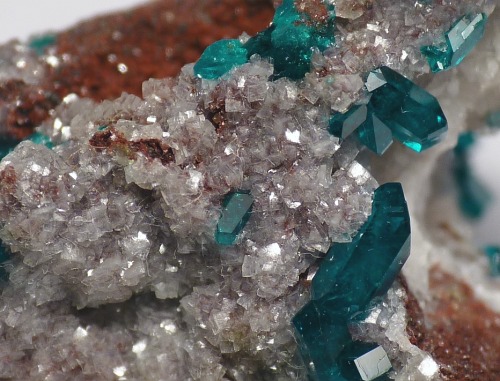 Minrecordite with Dioptase. All pretty and glittery :) The Dioptase green here is magical.