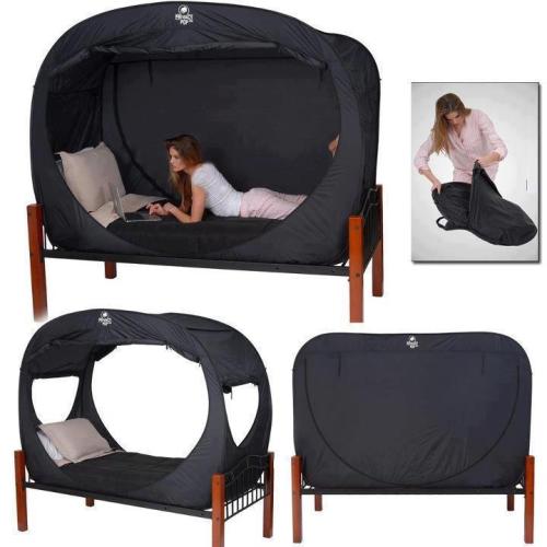 misha-bawlins:   The innovative bed tent that lets you let it all hang out, no matter where you are. A Privacy Pop tent gives you the coverage and privacy that you want, so that you can enjoy a place all your own, even in a dorm room or room shared with