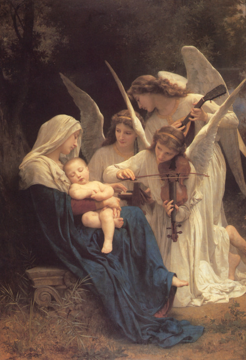 The Virgin with Angels - (1881)       The serene Mary and baby Jesus sleep,