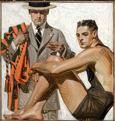 flommus: ptk J.C. Leyendecker (American, 1874-1951). Record Time, Cool Summer Comfort. Oil on canvas, circa 1920. 