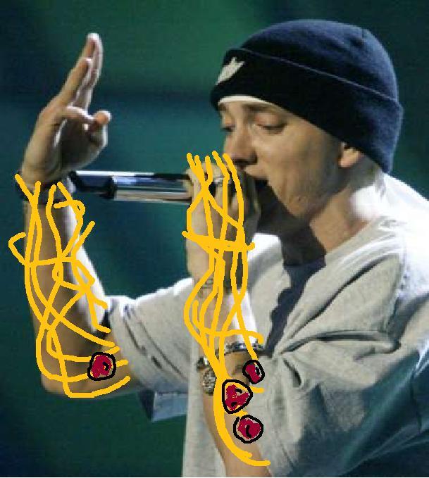  his palms are sweaty, knees weak arms spaghetti There’s vomit on his spaghetti