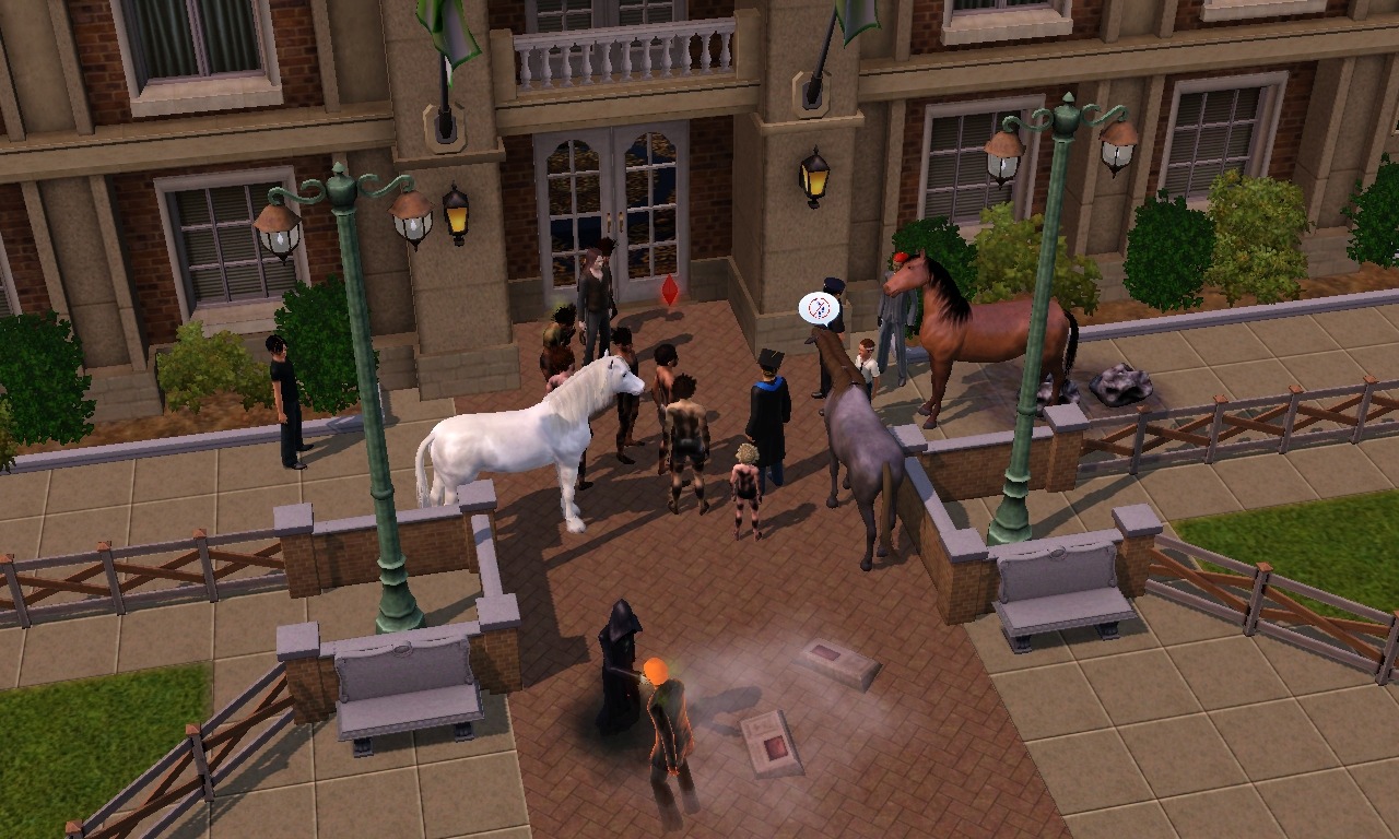 so, my sim and his whole family went to graduation. all of his friends were there, along with their own families. once the graduation was over, there were at least 15 sims outside, celebrating, havin a good time, giving gifts.
then, the MUSIC.
the...