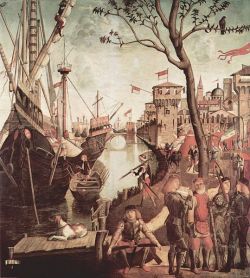 oldroze:  Vittore Carpaccio,  Gemäldezyklus zur Legende der Hl. Ursula, Szene- Ankunft in Köln, 1490 