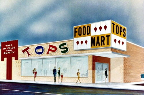 Tops Food Martc.1960-65 store front concept illustrations