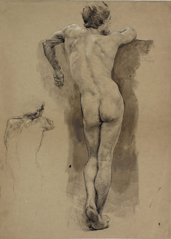 blastedheath: Otto Greiner (German, 1869-1916) - Standing Male Nude from Rear and Re-Study - 1892. Shepherd &amp; Derom, New York.