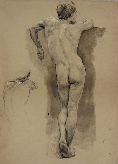 blastedheath: Otto Greiner (German, 1869-1916) - Standing Male Nude from Rear and Re-Study - 1892. Shepherd & Derom, New York.