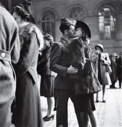 life:  In 1944, LIFE’s Alfred Eisenstaedt captured a private moment repeated in public millions of times over the course of the war: a guy, a girl, a goodbye — and no assurance that he’ll make it back. By war’s end, more than 400,000 American