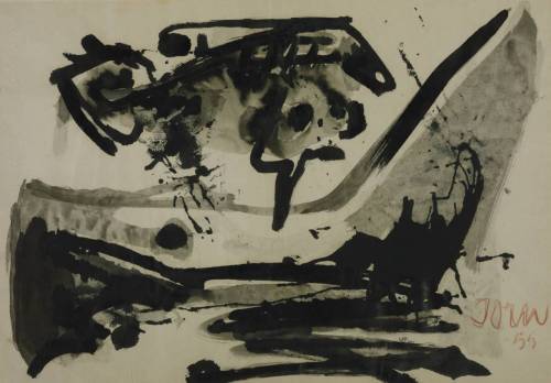 cavetocanvas:  Asger Jorn, The Black Fight, 1955 From the Tate Collection:  This work has a sketch-like quality. The fluid composition, made up of spontaneous, expansive strokes, may reflect the freedom of flight. Although verging on abstraction, the