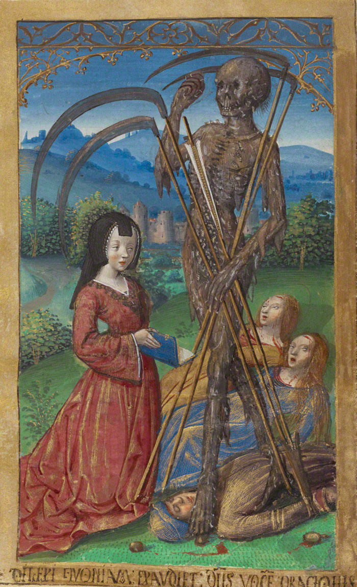 Denise Poncher before a Vision of Death in the Chronique scandaleuse, French, about 1500. The J. Paul Getty Museum