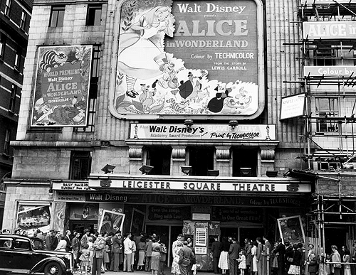 lewis-carroll:Disney’s Alice in Wonderland premiere at Leicester Square Theatre, 1951.