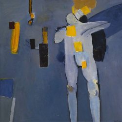 poboh:  Figure against a blue background,