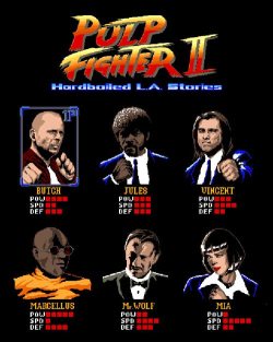 dapsoffice:  I’d probably pay to play this… T-shirt design by Filipo Morini. A mash-up between Street Fighter II and Pulp Fiction. Wanna get this T-shirt? BUY IT HERE.