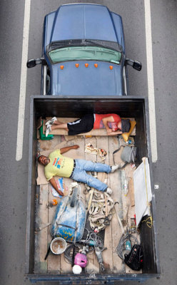 anythingphotography:  Poignant Photos of Sleeping Carpoolers Captured From Above  What does your morning commute look like? Mexican photographer Alejandro Cartagena, whose work we spotted over at Visual News, offers a fascinating look at the morning