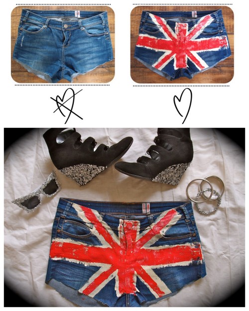 DIY Painted Union Jack Shorts Tutorial. Tutorial from Clones &lsquo;N&rsquo; Clowns here. *For the h