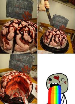torpedoestotalcrap:  itsallaboutrainbows:  BRAINZ !! BRAINZ !!   If someone will bake me this cake I’ll be your robot love slave for life. 