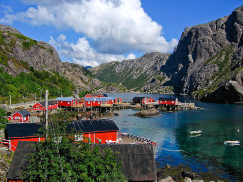 Small fishing village in Nusfjord, Lofoten Islands, Norway (by afloden).