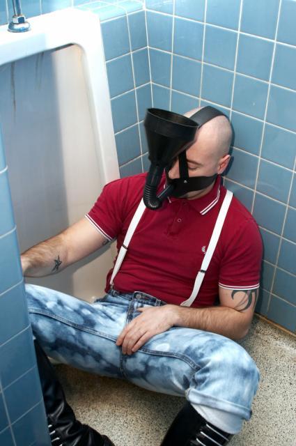 goldenstreamssf:  Trifecta: Urinal, skinhead and piss pig. I think my head just exploded.