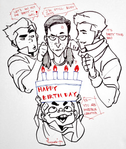 bryankonietzko:  I don’t celebrate my birthday, but the crew put together a nice card for me anyway a short while back. This excerpt is Ryu’s hilarious and bizarre drawing. Not sure what Bolin’s intentions are here… The Meelo tag line is my favorite