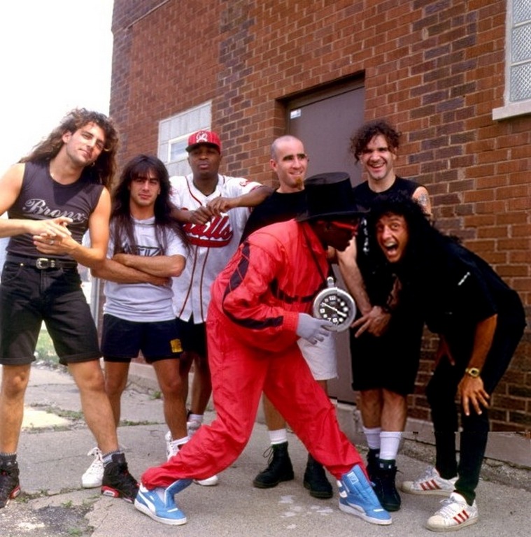 Public Enemy rocking out with Anthrax at the Bring The Noise video shoot. (1991)