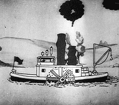 disneyshorts:  Steamboat Willie, 1928.  Pete looks appalled. How dare Mickey take