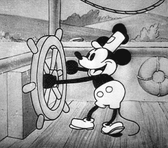 disneyshorts:  Steamboat Willie, 1928.  Pete looks appalled. How dare Mickey take