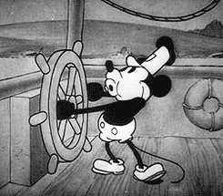 disneyshorts:  Steamboat Willie, 1928.  Pete looks appalled. How dare Mickey take