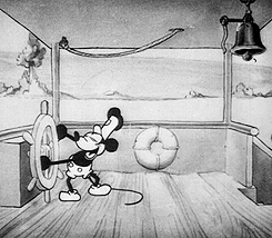 disneyshorts:  Steamboat Willie, 1928.  Pete looks appalled. How dare Mickey take