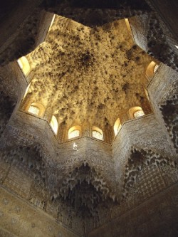 cosascool:  Muqarnas Dome of the Calat Alhambra in Granada, Spain (c. 14th cent.).  I hope this was carved into stone that already looked like that. That would be great. If not, then the ceiling should probably not look like a thousand screaming mouths.
