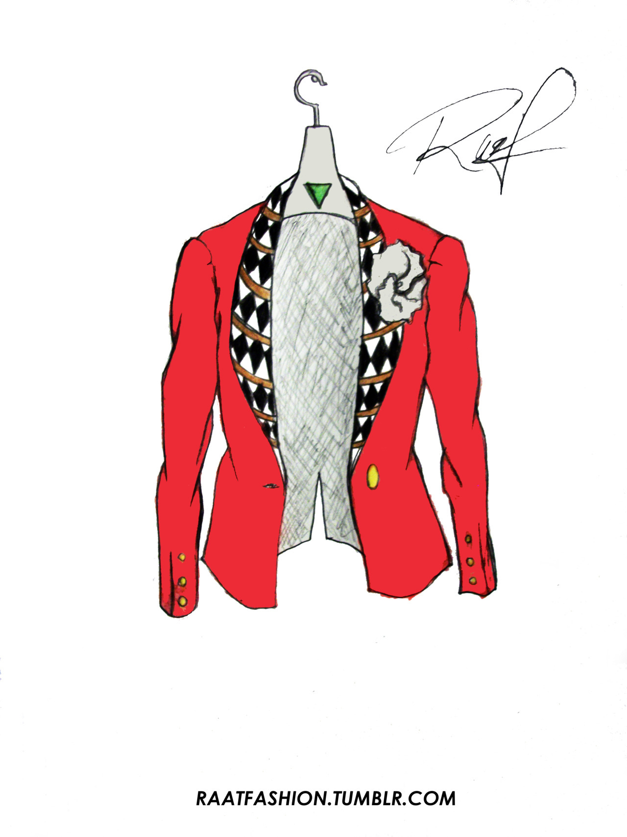 raatfashion:  #Daily sketch: “Aztec Lapel Red Blazer”. Sketch by: http://raatfashion.tumblr.com/
