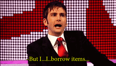 davidtennantssideburns:  On nicking Doctor Who Merchandise from the BBC offices.