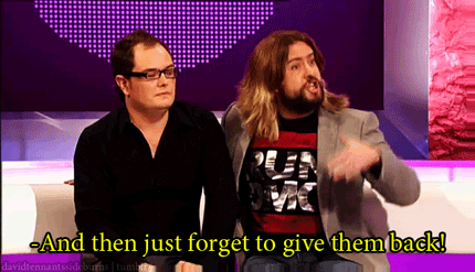 davidtennantssideburns:  On nicking Doctor Who Merchandise from the BBC offices.