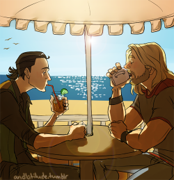 beesquid:  nooby-banana:  thorhead:  YES GOOD  I approve of this AU so much.  I am having so much beach envy. BEACH ENVYYYY 