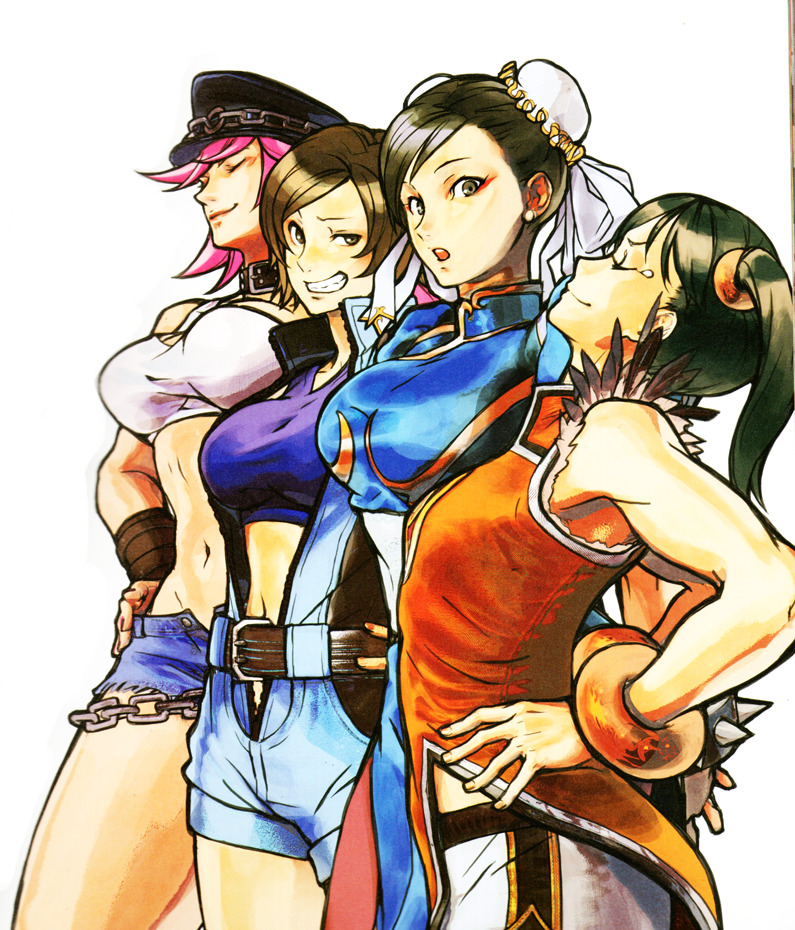 vicious-violet:  Poison/Asuka/Chun-Li/Xiaoyu, from the Street Fighter x Tekken artbook.